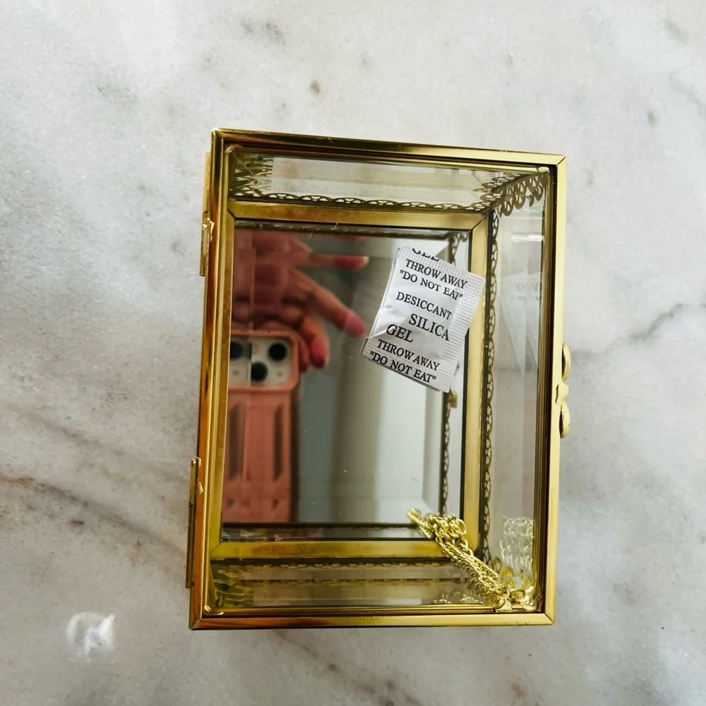 Elegant Gold and Glass Jewelry Box antique style. New